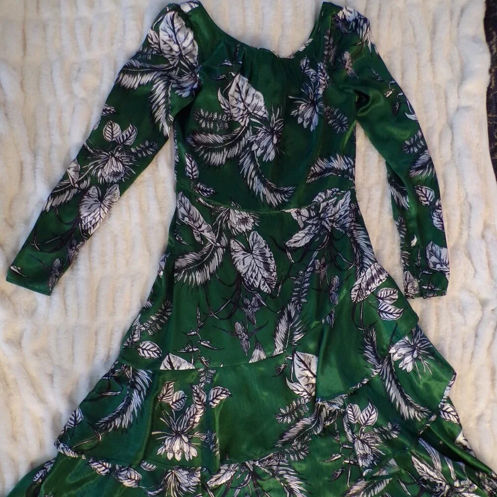 NWT Marchesa Notte green floral ruffle Midi dress 2